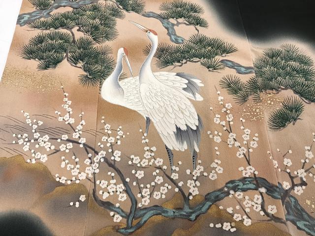 平和屋着物■豪華黒留袖 作家物 枝松梅文 鶴 暈し染め 金彩 正絹 逸品 CABD3105xi