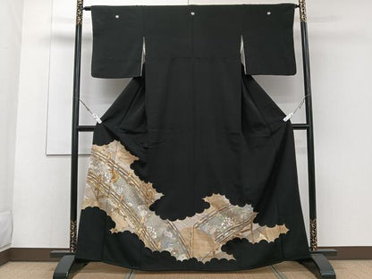 平和屋着物■豪華黒留袖 駒刺繍 渡橋花文 金彩 正絹 逸品 CABD3106xi
