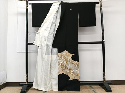 平和屋着物■豪華黒留袖 駒刺繍 渡橋花文 金彩 正絹 逸品 CABD3106xi
