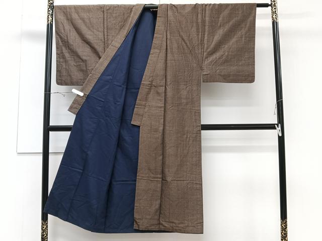 平和屋着物■男性　本場大島紬　アンサンブル　格子文　正絹　逸品　CABD3111xi