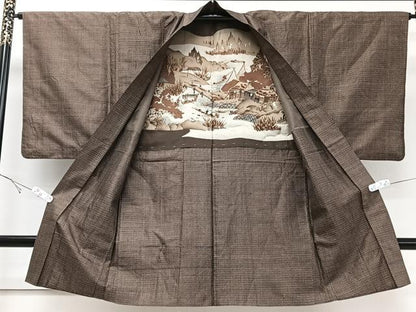 平和屋着物■男性　本場大島紬　アンサンブル　格子文　正絹　逸品　CABD3111xi