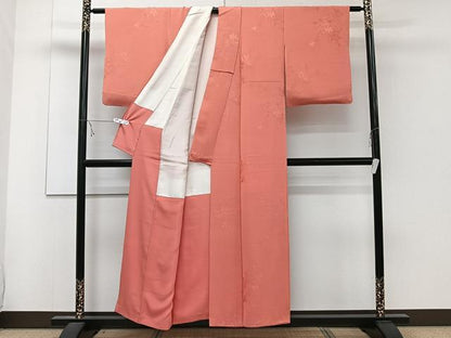 平和屋着物■上質な色無地 絵霞花地紋 鉛丹色 正絹 逸品 CABD3116xi