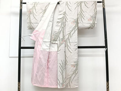 平和屋着物■上質な小紋　寿光織　草花文　金銀糸　正絹　逸品　CABD3136xi