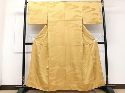 平和屋着物■上質な色無地 雲重ね地紋 萱草色 正絹 逸品 CABD3154xi