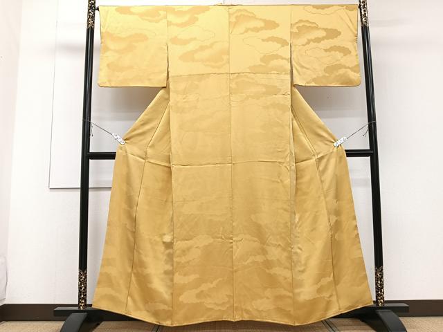 平和屋着物■上質な色無地 雲重ね地紋 萱草色 正絹 逸品 CABD3154xi