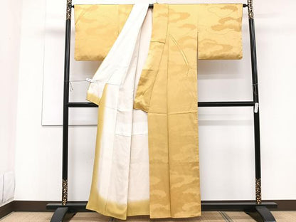 平和屋着物■上質な色無地 雲重ね地紋 萱草色 正絹 逸品 CABD3154xi