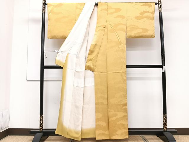 平和屋着物■上質な色無地 雲重ね地紋 萱草色 正絹 逸品 CABD3154xi
