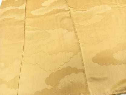 平和屋着物■上質な色無地 雲重ね地紋 萱草色 正絹 逸品 CABD3154xi