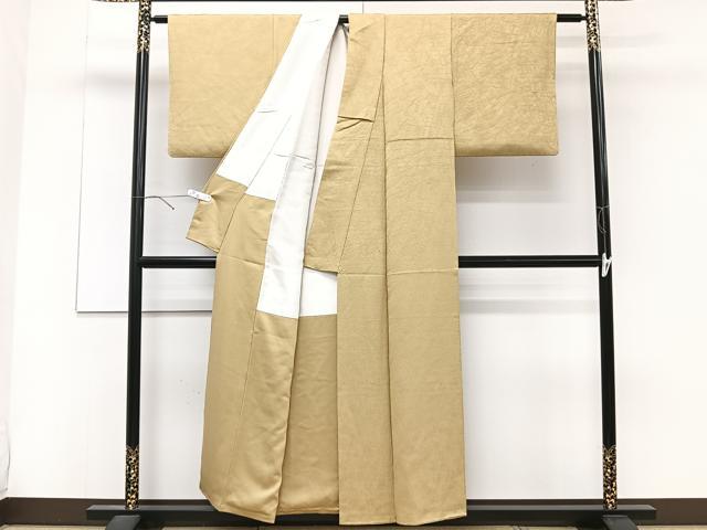 平和屋着物■上質な色無地 幾何学地紋 枯色 正絹 逸品 CABD3155xi