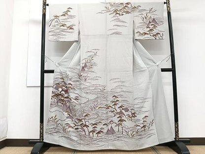 平和屋着物■訪問着　雲重ね枝松風景文　金彩　正絹　逸品　CABD3171xi