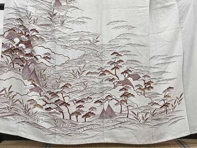 平和屋着物■訪問着　雲重ね枝松風景文　金彩　正絹　逸品　CABD3171xi