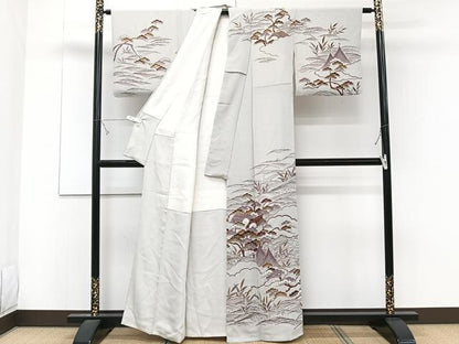 平和屋着物■訪問着　雲重ね枝松風景文　金彩　正絹　逸品　CABD3171xi
