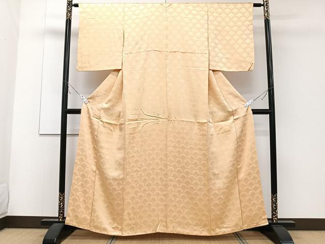 平和屋着物■上質な色無地　青海波地紋　雄黄色　正絹　逸品　CABD3176xi