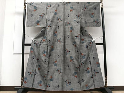 平和屋着物■上質な紬 草花文 正絹 逸品 CABD3196xi