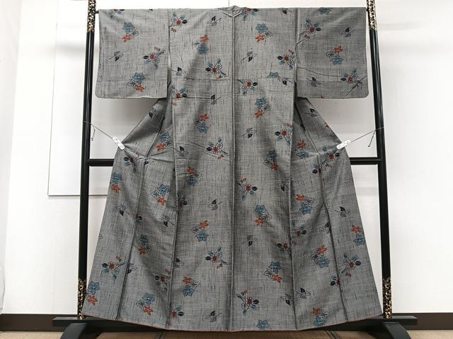 平和屋着物■上質な紬 草花文 正絹 逸品 CABD3196xi