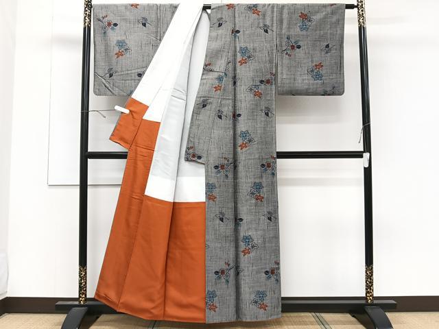 平和屋着物■上質な紬 草花文 正絹 逸品 CABD3196xi