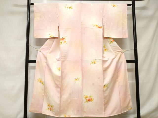 平和屋着物■上質な小紋　手描き　枝花文　暈し染め　正絹　逸品　CABD3201ev