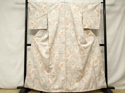 平和屋着物■上質な紬 色紙重ね花文 正絹 逸品 CABD3208ev