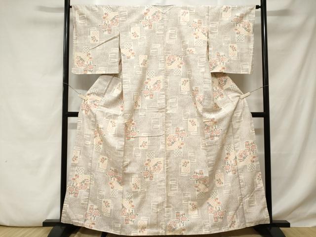 平和屋着物■上質な紬 色紙重ね花文 正絹 逸品 CABD3208ev