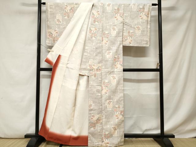 平和屋着物■上質な紬 色紙重ね花文 正絹 逸品 CABD3208ev
