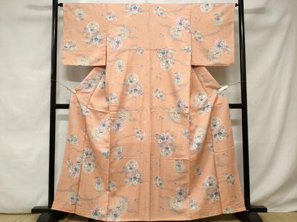 平和屋着物■上質な小紋　雪輪草花文　暈し染め　金彩　正絹　逸品　CABD3215ev