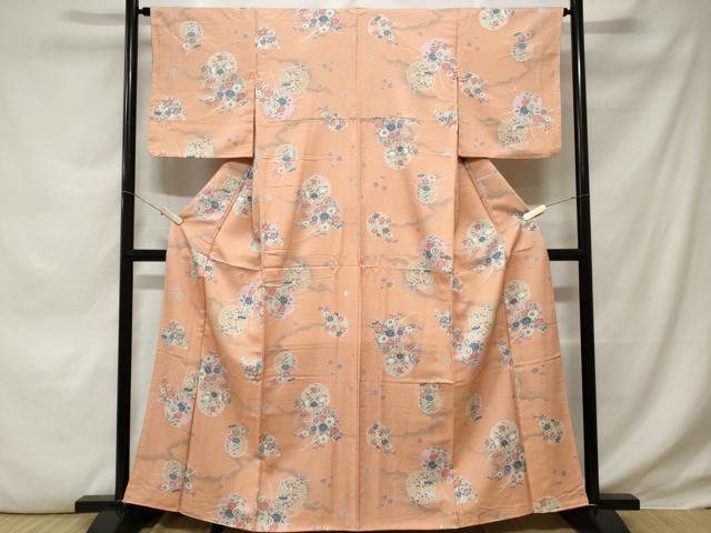 平和屋着物■上質な小紋　雪輪草花文　暈し染め　金彩　正絹　逸品　CABD3215ev