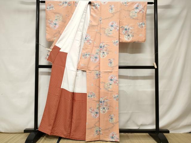 平和屋着物■上質な小紋　雪輪草花文　暈し染め　金彩　正絹　逸品　CABD3215ev