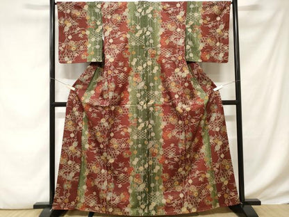 平和屋着物■上質な小紋　七宝草花間道　暈し染め　金彩　正絹　逸品　CABD3218ev