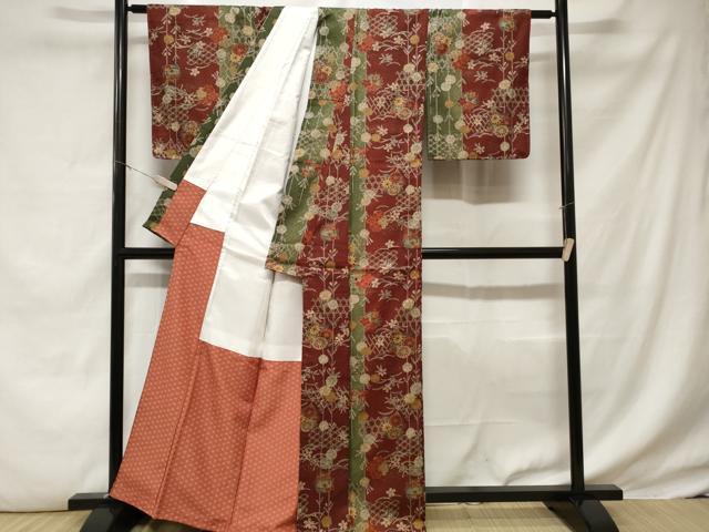 平和屋着物■上質な小紋　七宝草花間道　暈し染め　金彩　正絹　逸品　CABD3218ev