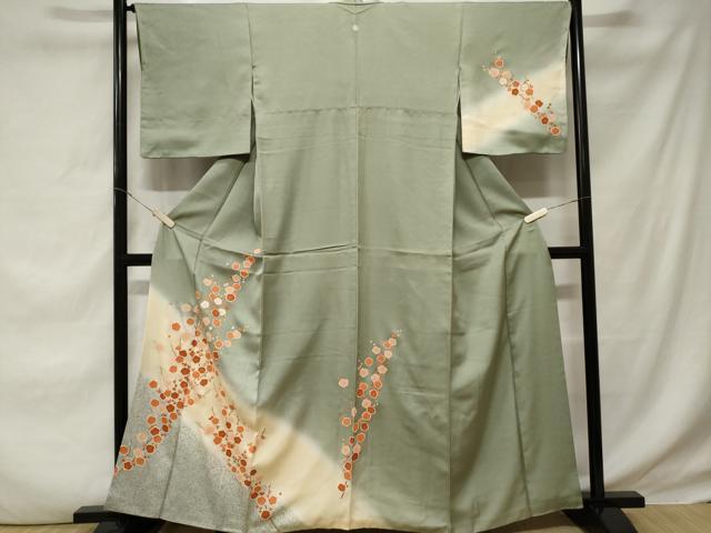 平和屋着物■訪問着　枝梅文　暈し染め　金銀彩　正絹　逸品　CABD3222ev