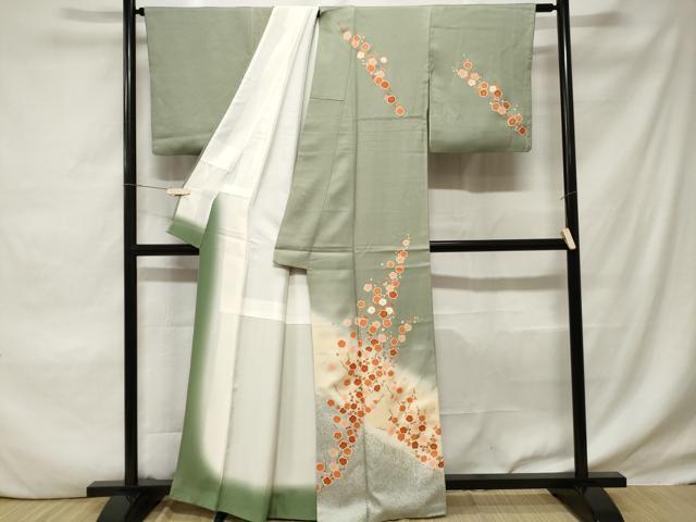 平和屋着物■訪問着　枝梅文　暈し染め　金銀彩　正絹　逸品　CABD3222ev
