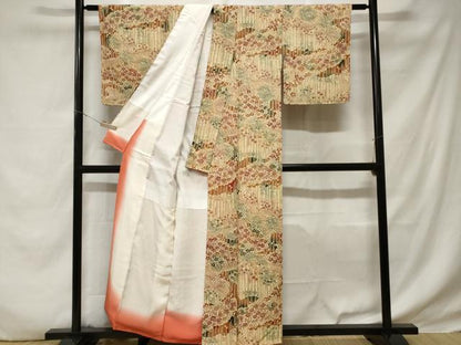 平和屋着物■上質な小紋　型染め　雲取り藤花房花文　暈し染め　正絹　逸品　CABD3231ev