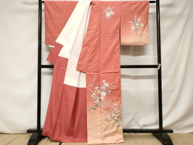 平和屋着物■訪問着 作家物 紬地 枝花文 金彩 正絹 逸品 CABD3240ev