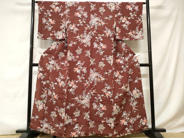 平和屋着物■上質な小紋　芝草花文　鬼しぼ縮緬　正絹　逸品　CABD3265ev