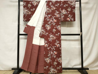 平和屋着物■上質な小紋　芝草花文　鬼しぼ縮緬　正絹　逸品　CABD3265ev