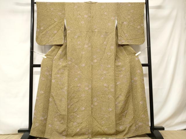 平和屋着物■上質な小紋 菱草花文 鬼しぼ縮緬 正絹 逸品 CABD3268ev
