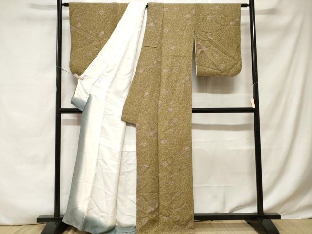 平和屋着物■上質な小紋 菱草花文 鬼しぼ縮緬 正絹 逸品 CABD3268ev