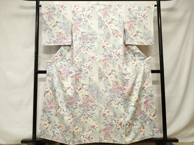 平和屋着物■上質な小紋　道長文箱風景文　金彩　正絹　逸品　CABD3269ev
