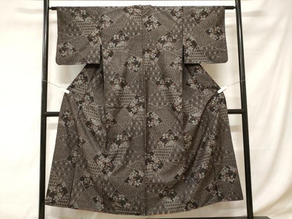 平和屋着物■上質な紬 切嵌麻の葉花文 正絹 逸品 CABD3298ev