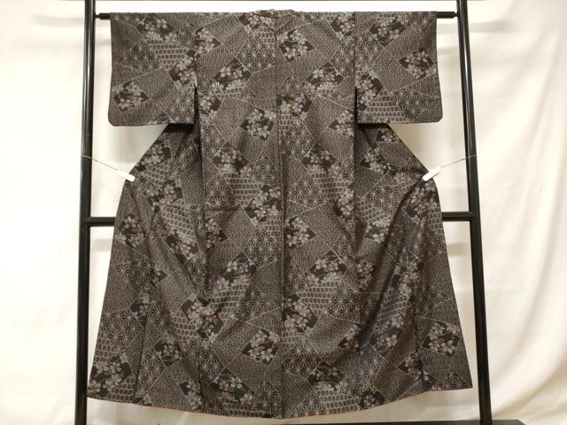 平和屋着物■上質な紬 切嵌麻の葉花文 正絹 逸品 CABD3298ev