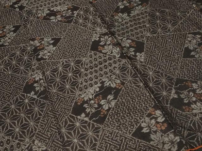 平和屋着物■上質な紬 切嵌麻の葉花文 正絹 逸品 CABD3298ev