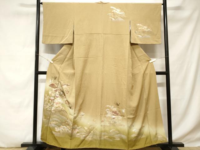 平和屋着物■訪問着　扇面飛鶴草花文　暈し染め　金彩　正絹　逸品　CABD3300ev
