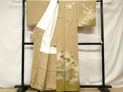 平和屋着物■訪問着　扇面飛鶴草花文　暈し染め　金彩　正絹　逸品　CABD3300ev