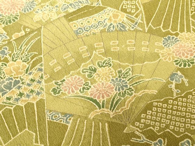 平和屋着物■上質な小紋　扇面草花文　正絹　逸品　CABD3320ev