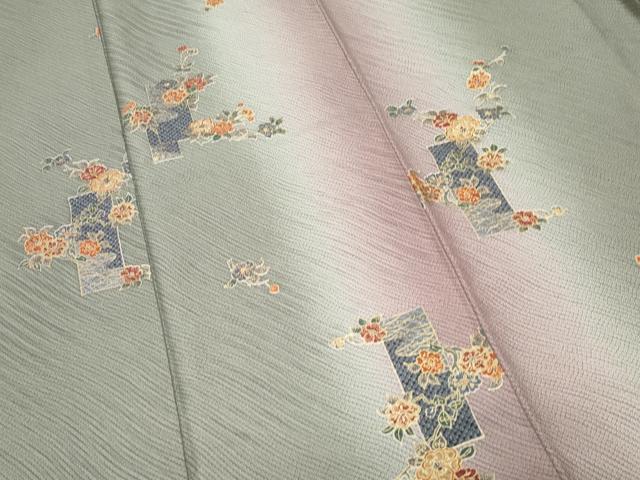 平和屋着物■上質な小紋　短冊枝花文　暈し染め　金彩　正絹　逸品　CABD3324ev