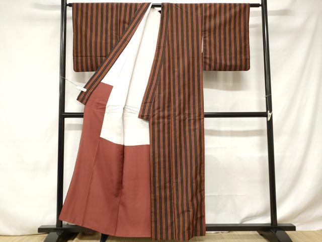 平和屋着物■上質な紬　縞　正絹　逸品　CABD3352ev