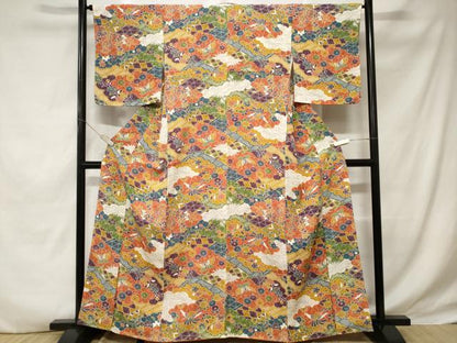 平和屋着物■上質な小紋　鳳凰切嵌舞蝶花文　正絹　逸品　CABD3364ev