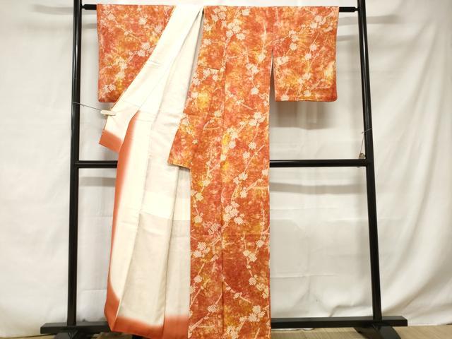 平和屋着物■上質な小紋　絞り　枝花文　正絹　逸品　CABD3399ev