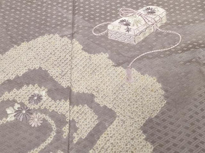 平和屋着物■訪問着　刺繍　絞り　文箱草花文　正絹　逸品　CABD3405ev