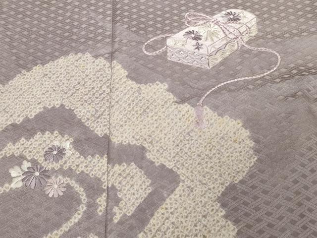平和屋着物■訪問着　刺繍　絞り　文箱草花文　正絹　逸品　CABD3405ev